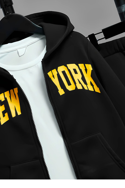 han elegant Fermuarlı New York Baskılı Unisex Alt Üst Eşofman Takımı