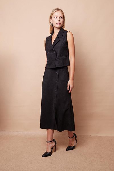 Jument Light Lycra Velvet - Fusta neagră de lungime midi cu buzunare germane