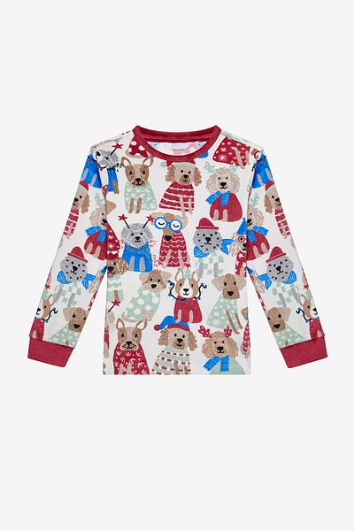 Penti Unisex Kids Party Dog Off White Pajamas Set