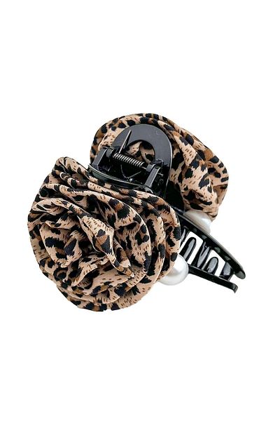 Modex Leopard Print White Pearl Rose Pinch Clasp (12cm)