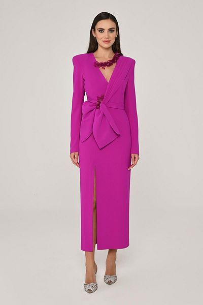 ALFABETA Slit Midi Evening Dress with Window Detail