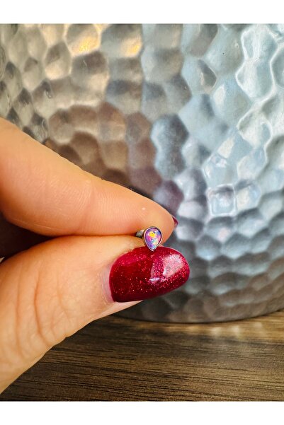 Bylin %100 G23 Titanyum Gerçek Opal Taşlı Damla Kıkırdak Piercing/Labret Pier...