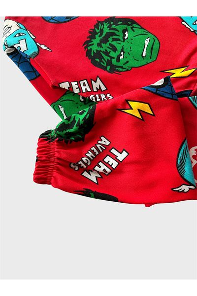 TOFU KİDS (Special for New Year) Boy's Red Cotton Raised Avengers Print Winter Pajamas