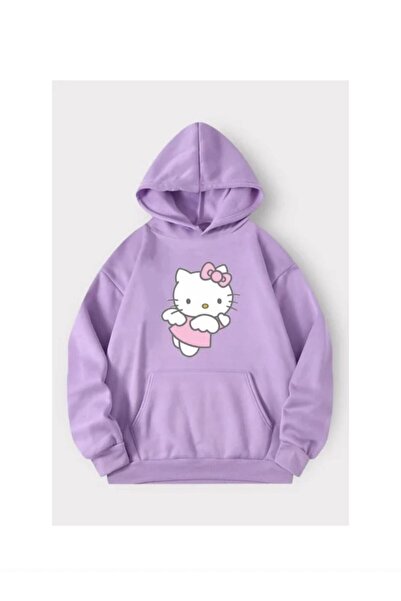 DEEFWEAR Y2K mikina s kapucí s potiskem Hello Kitty a andělským motivem, lila...