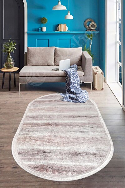 Dijidekor Halı Vizon Cool Ky7005 Saçaklı Oval Kaymaz Kesme Ince Yolluk Kilim ...