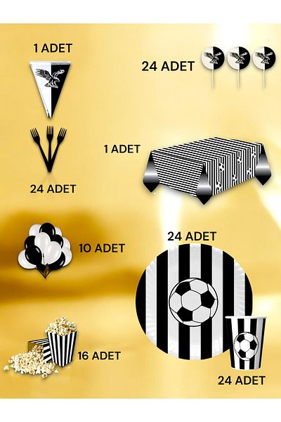 VibeHome Black and White Fan Luxury Set for 24 - Birthday Party and Fun Events