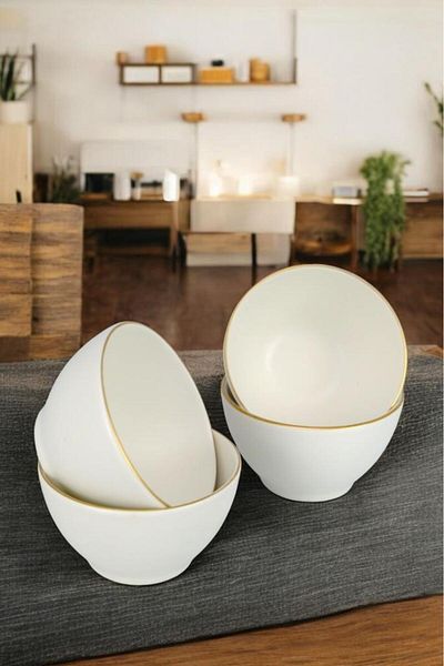 Digithome 4-Piece Porcelain Snack Bowl Presentation Bowl Set 10 cm Gold Gilded Cream - Tl 4037423   C320.003