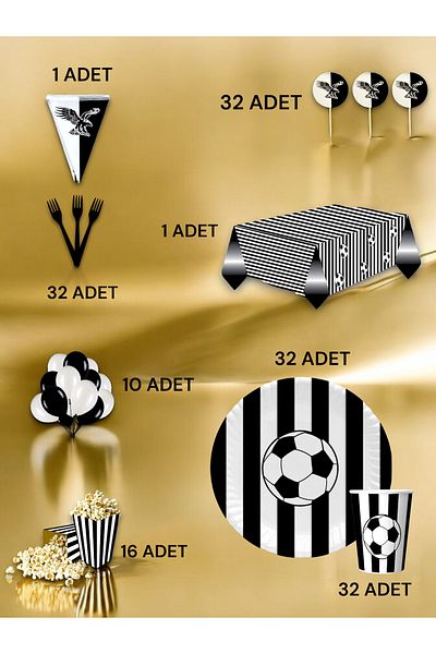 VibeHome Black and White Fan Luxury Set for 32 - Birthday Party and Fun Events