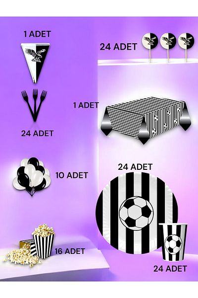 VibeHome Black and White Fan Luxury Set for 24 - Birthday Party and Fun Events