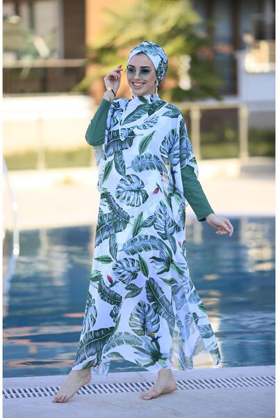 Remsa Mayo Πράσινα φύλλα Kaftan Pareo με μοτίβο σε μαγιό Hijab