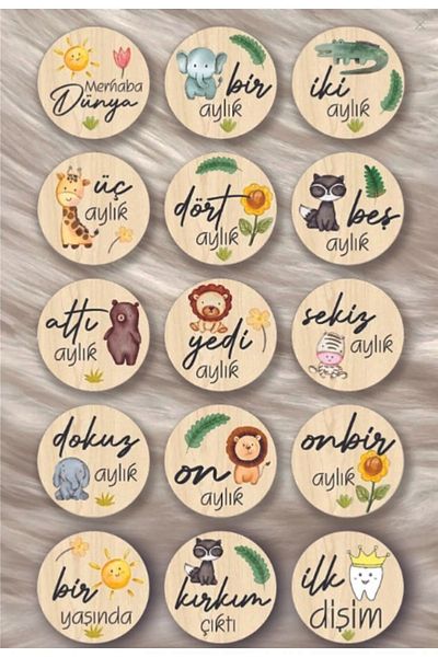 modabilge Shelife Baby Keepsake Card Set - Cute Animals, Colorful Wood