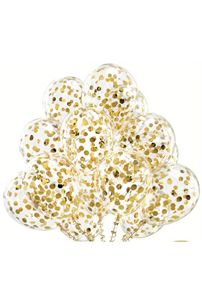 BalonEvi Altın Konfeti Lateks Parti Balonları -Doğum Günü Parti Süslemeleri