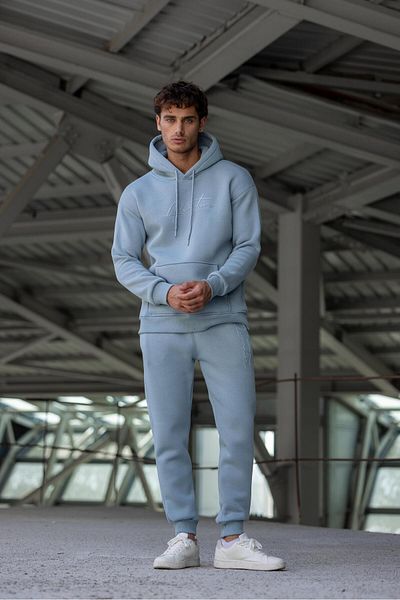 Pobudo Oversize Blue Color Hooded Tracksuit Set