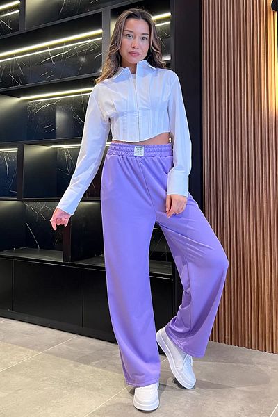 GÜLSELİ Pantaloni Palazzo violet - Design cu talie elastică