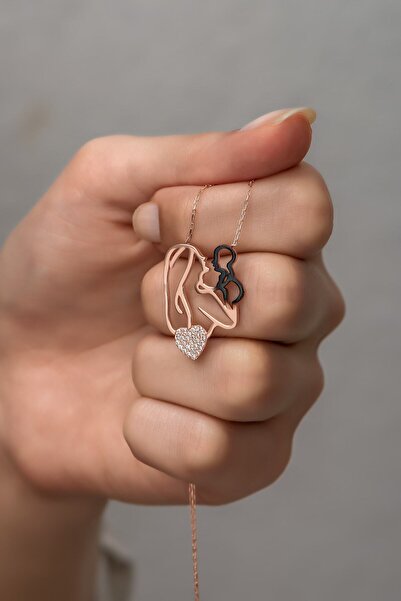 Nereze 925 Ayar Gümüş Kalp Detay Anne Bebek Kolye