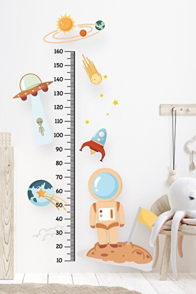 MSticker Uzay Figürlü Boy Cetveli Boy Ölçer Çocuk Bebek Odası Duvar Sticker Seti