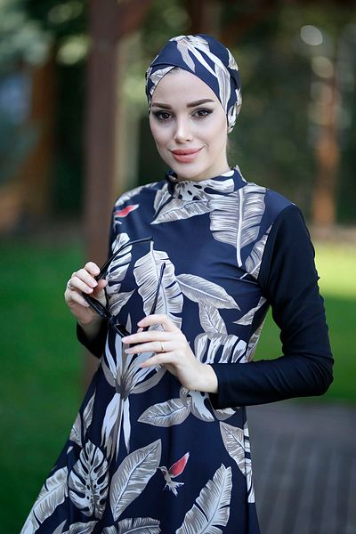 Remsa Mayo Design Fully Covered Hijab Swimsuit Brown Leaves