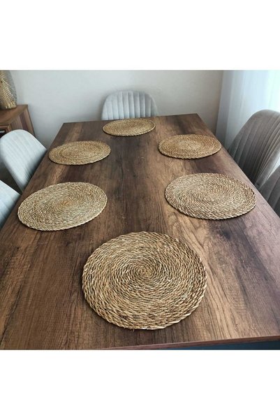 NOY Eco-Friendly Wicker Plate - Natural Tablecloth and Base (6 Pcs)