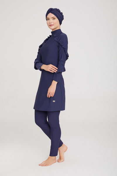 Remsa Mayo Σχεδιασμός βολάν Lycra Πλήρως καλυμμένο μαγιό Hijab Mırına 4104 Σκούρο Ναυτικό Μπλε