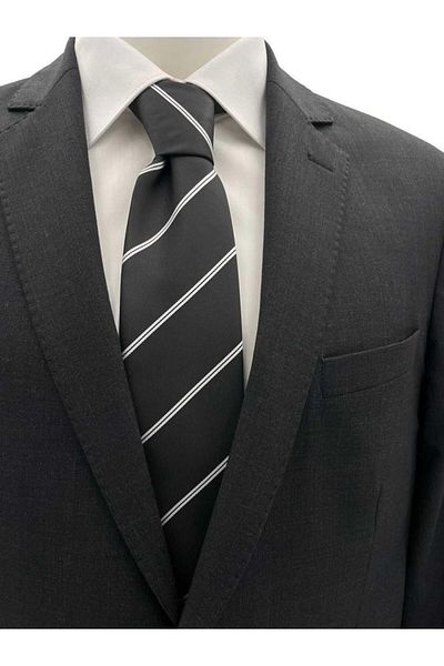 Brianze Black and White Striped Tie