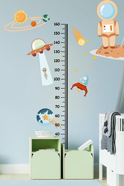MSticker Uzay Figürlü Boy Cetveli Boy Ölçer Çocuk Bebek Odası Duvar Sticker Seti