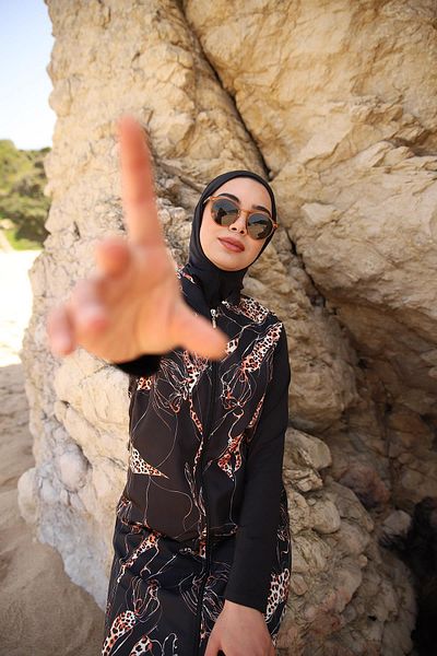 Remsa Mayo Μαγιό Hijab με φερμουάρ Leopard Print - Αλεξίπτωτο Full Covered Sea Swimsuit