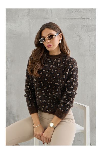 Elif Özbey Butik Мек пуловер с леопардов шарен мотив Bitter Coffee