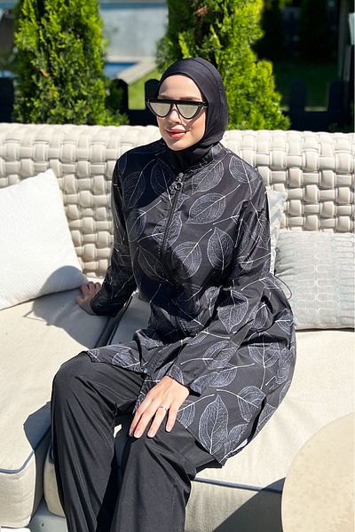Lale Butik Μπροστινό κάλυμμα Parachute Full Covered Hijab Μαγιό Nur