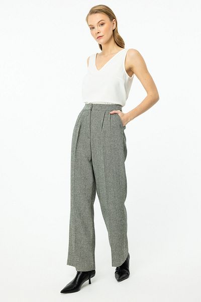 Ekol Black Fish Back Patterned Wide Leg Women's Trousers 1199