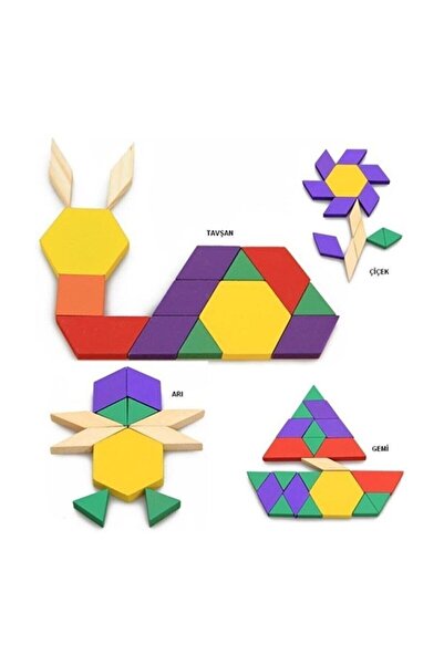 pasajdanal Ahşap 60 Parça Renkli Tangram Zeka Geliştirici Eğitici Bok Puzzle ...