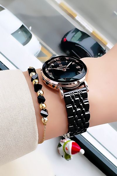 Homies Waterproof Black Women's Wristwatch - Steel Band & Bracelet Hmby2039C3