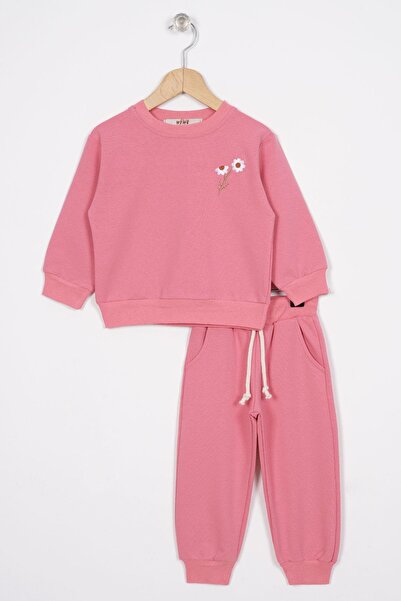 zepkids Bisiklet Yaka Uzun Kol Papatya Nakıslı Gul Kurusu Renk Kız Çocuk Esof...