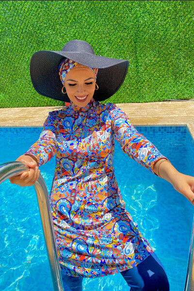 Remsa Mayo Lycra Full Covered Hijab Μαγιό Πολύχρωμο R014 Peride