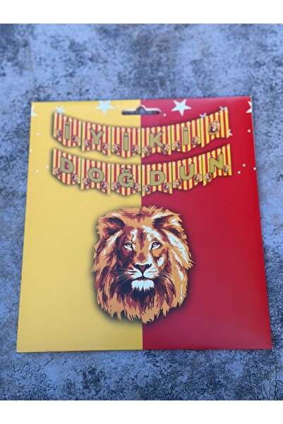 Party Partycom sarı kırmızı çizgili  taraftar aslan temalı iyi ki doğdun yazı...