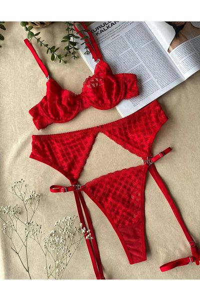 SİLVER MİRROR New Year's Special Red and Black Garter Belt