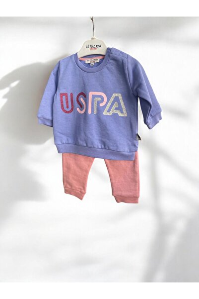 U.S. Polo Assn. طقم سويت شيرت للفتيات الصغيرات من Open Indigo مرخص رسميًا
