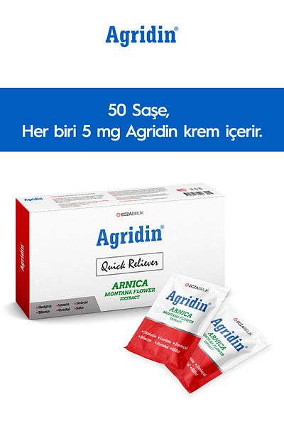 Agridin Arnica Montana Extract Pain Relief Cream - 50 Pieces X 5 Mg Pocket Size Sachet 250 Ml