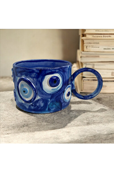 sim atölye Mavi nazar boncuk desenli duble Türk kahvesi bardağı