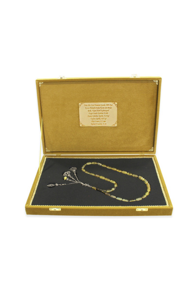 Tesbihane 1000 Ayar Kazaz Kolye Kesim Sarı-Beyaz Renk Yoğun Hareli Kaliningrad Doğal Damla Kehribar Tesbih