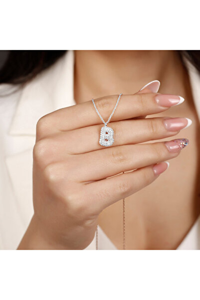 OSMANLI GÜMÜŞ Kadın Gümüş Kolye - B Harfi Zirkon Taşlı Balon Harf Kadın Kolye