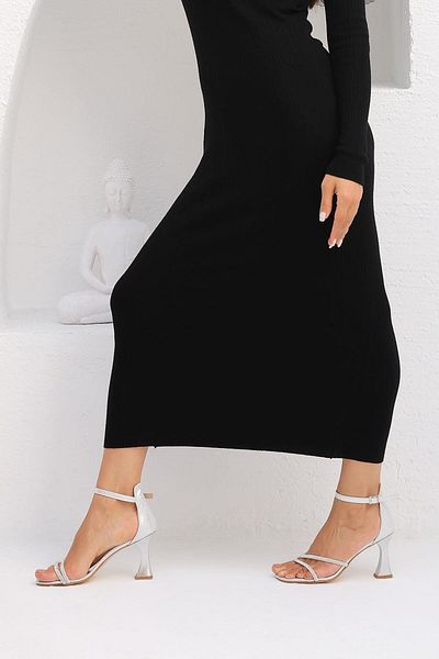 Beyond Rochie de seară argintie cu detaliu Lena Stone, cu cravată la gleznă, pantofi cu vârf tocit 8,5 cm - Byndprs03