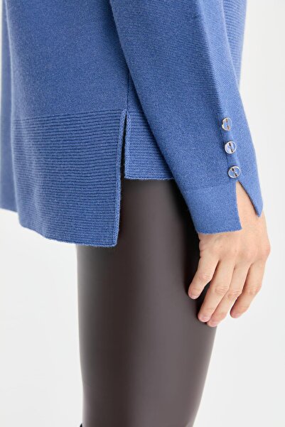 Desen Triko Indigo Women &Apos; S Sweater - Null Collar and Slit 24357