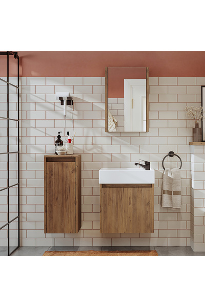 ROOMART Ayaksız Tek Kapaklı Lavabolu 50 Cm Banyo Dolabı+aynalı Üst Dolabı+boy Dolabı