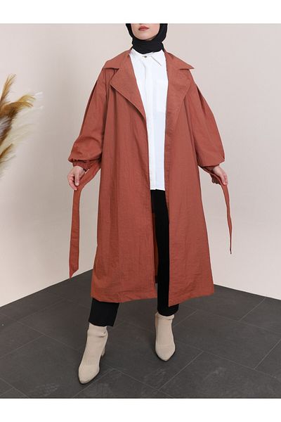 Modamorfo Fliesenfarbener Trenchcoat mit elastischen Ärmeln und Gürtelfutter