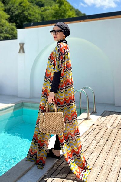 Remsa Mayo Πολύχρωμα πλεκτά πλεκτά μονό Kaftan Pareo - Remsa Hijab Swimsuit 430-T10