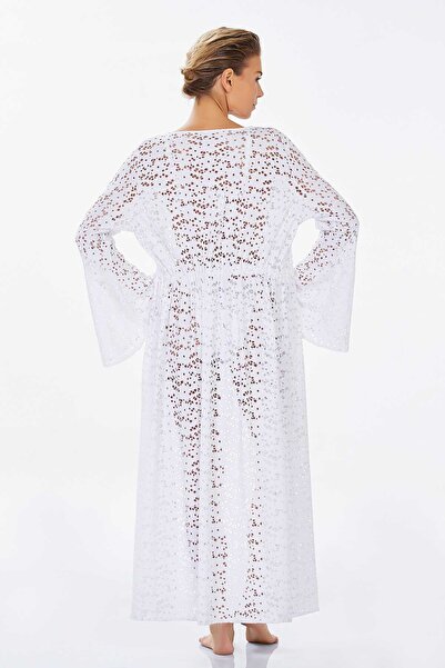 REMSA Mayo Üzerine Önü Açık Örme Fisto Kimono Pareo Lemy  6120 Beyaz