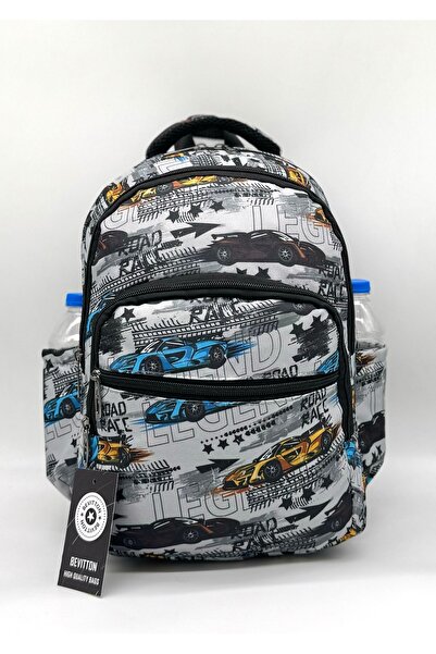 Bevitton Erkek Çocuk Ilkokul Çantası Gri Araba Baskılı Ortopedik 3'lü Takım Ilk Okul Çantası