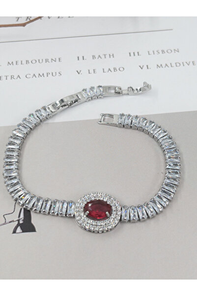 Siya Silver سوار باجيت بتصميم بيضاوي ملون - 17+2 سم