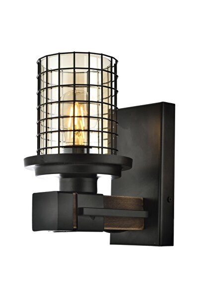 Genel Markalar Ap-60002-1e Eskitme Kaplama Aplik E27 Metal Ahşap Cam 15x20cm