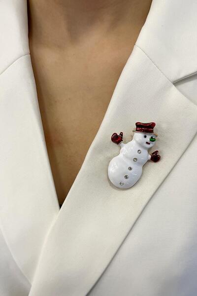 Modex Yılbaşı Özel Taş Detaylı  Kardan Adam Broş (5cm)